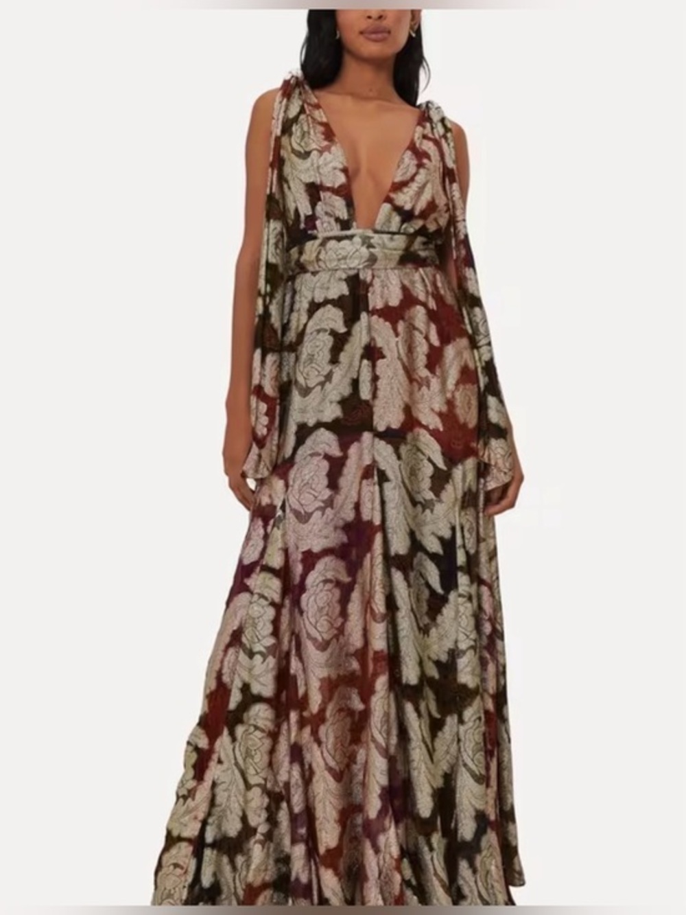 FARM RIO JACQUARD LUREX Sleevless Maxi Dress Large NWT FLORAL